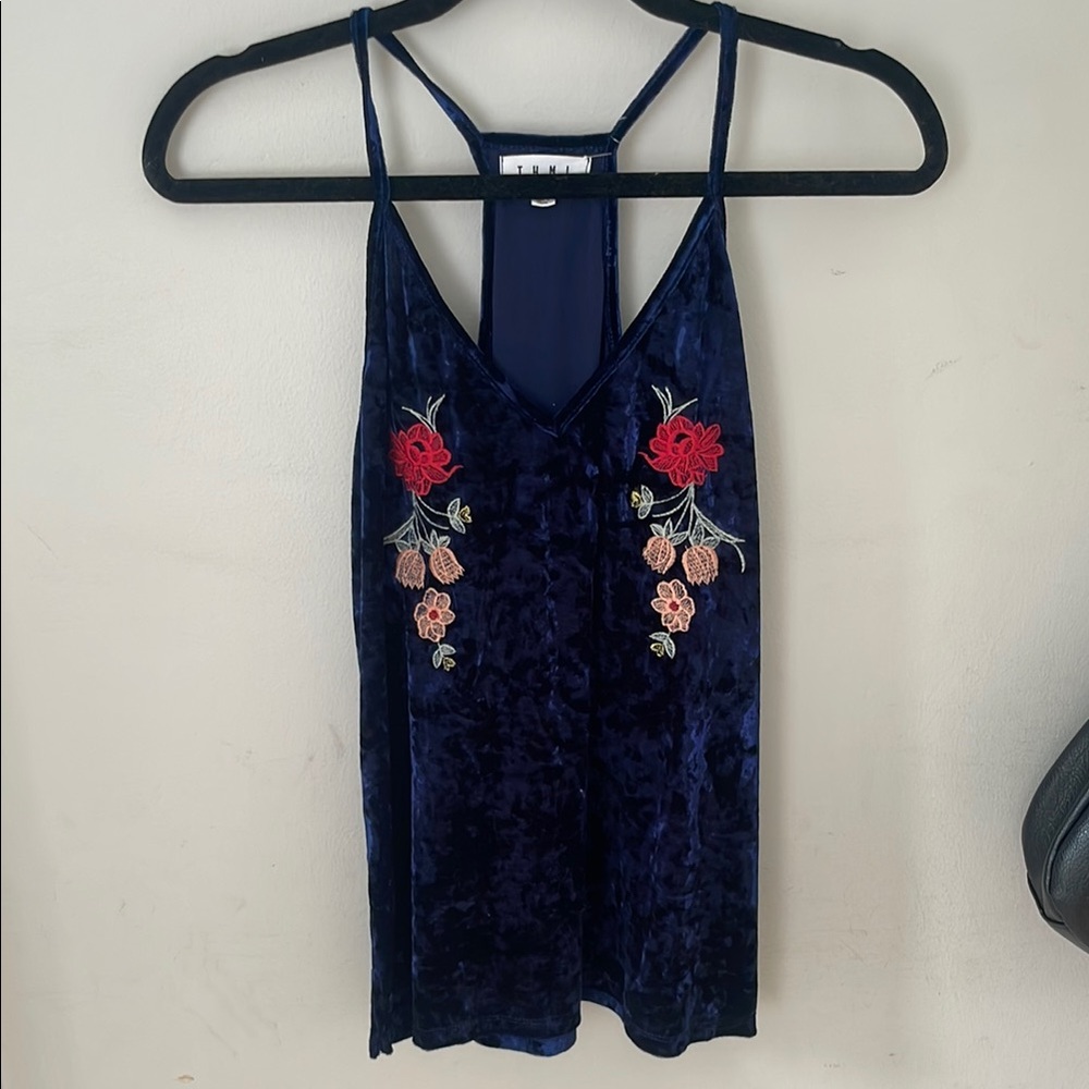 Blue Embellished Backless Camisole